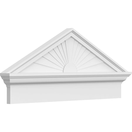 Ekena Millwork Peaked Cap Sunburst Architectural PVC Combination Pediment, 34"W x 15-3/8"H x 2-3/4"P (Pitch 6/12) PEDPC034X155PKC01